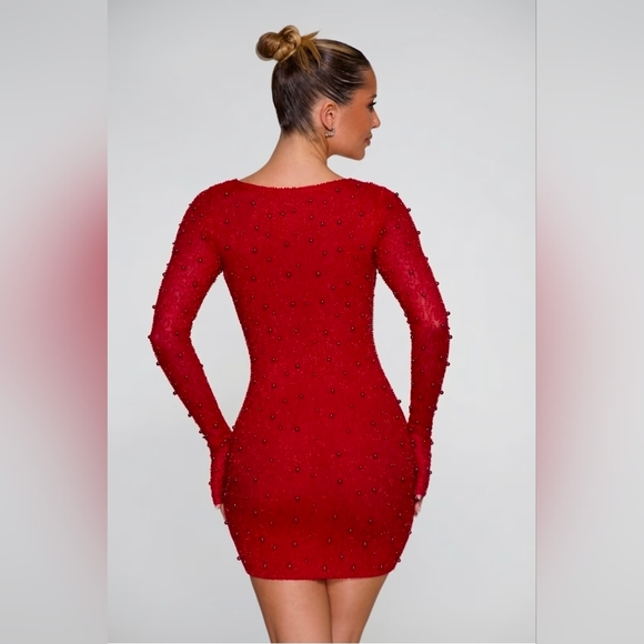 Oh Polly Plunging Long Sleeve Beaded Dress Yellow Womens Size 8 Fits Like 6 NWT - Picture 16 of 16